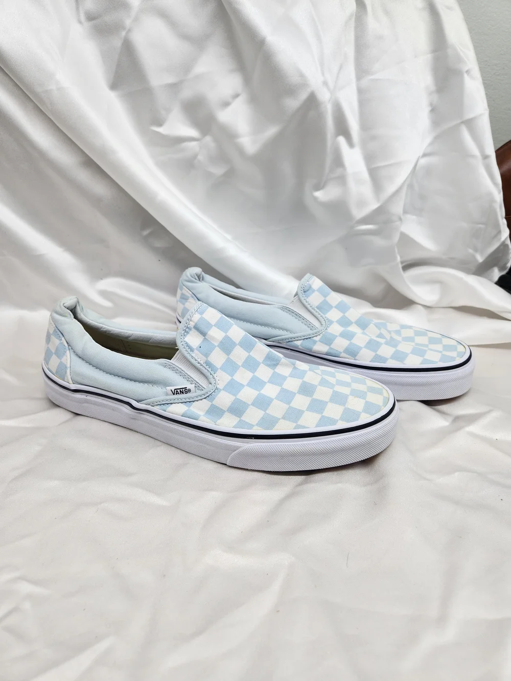 Vans Slip-On Checkerboard Sneakers - Light Blue & White